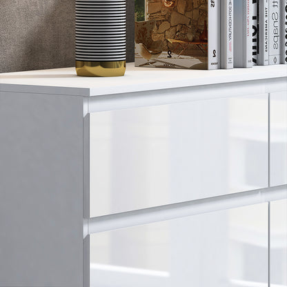 Stora 6 Drawer Wide 3+3 Chest Of Drawers - White Gloss Front