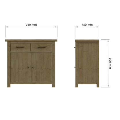 Saltash Compact Sideboard 2 Door 2 Drawer - Solid Reclaimed Natural Pine