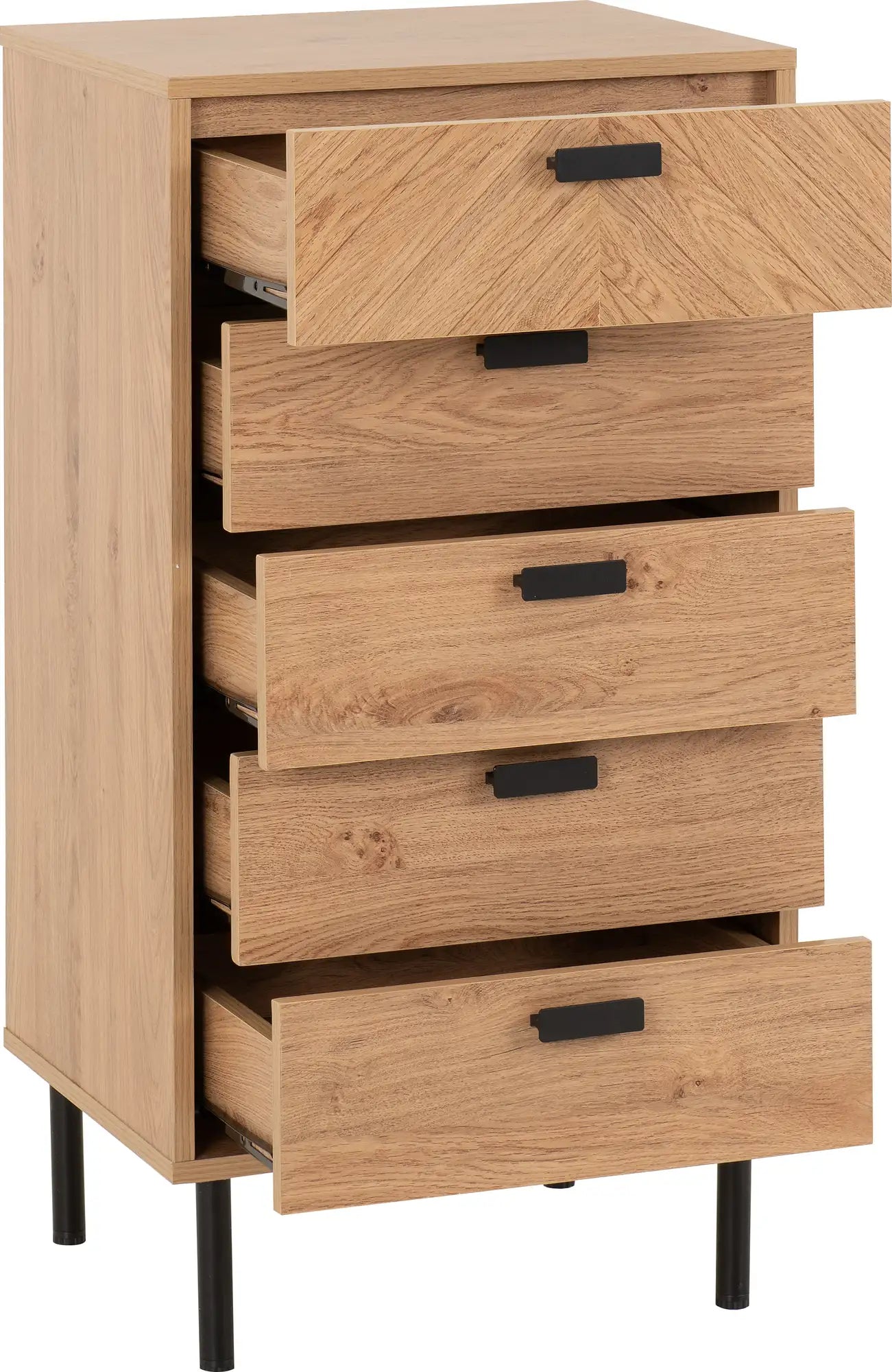 Leon 5 Drawer Narrow Chest   Medium Oak Effect 2023  02