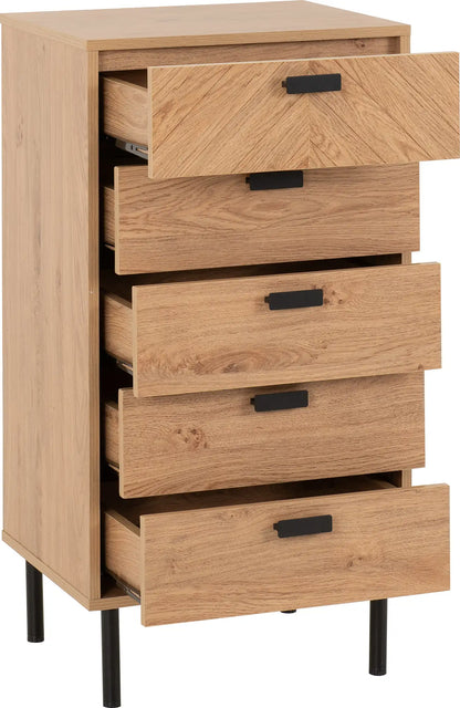 Leon 5 Drawer Narrow Chest   Medium Oak Effect 2023  02