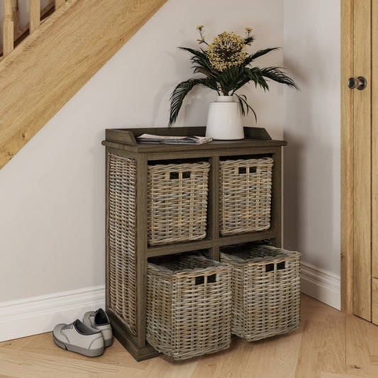 Maya Handmade Kubu Rattan 2 Over 2 Basket Storage Unit