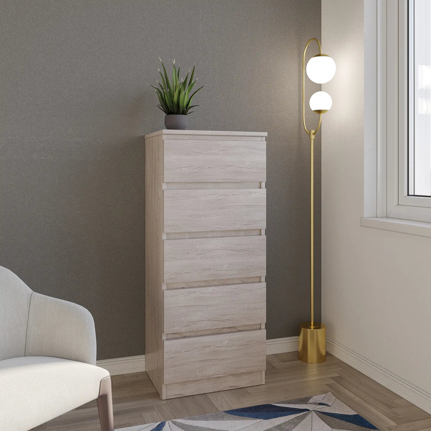 Malvern 5 Drawer Narrow Chest   Urban Snow 2025  03 Dx
