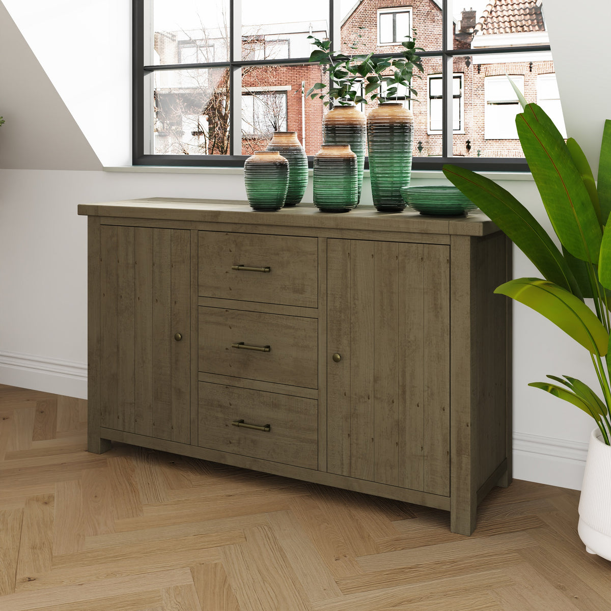 Saltash Large Sideboard 2 Door 3 Drawer - Solid Reclaimed Natural Pine