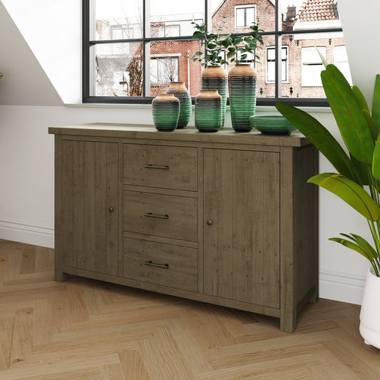 Saltash Large Sideboard 2 Door 3 Drawer - Solid Reclaimed Natural Pine