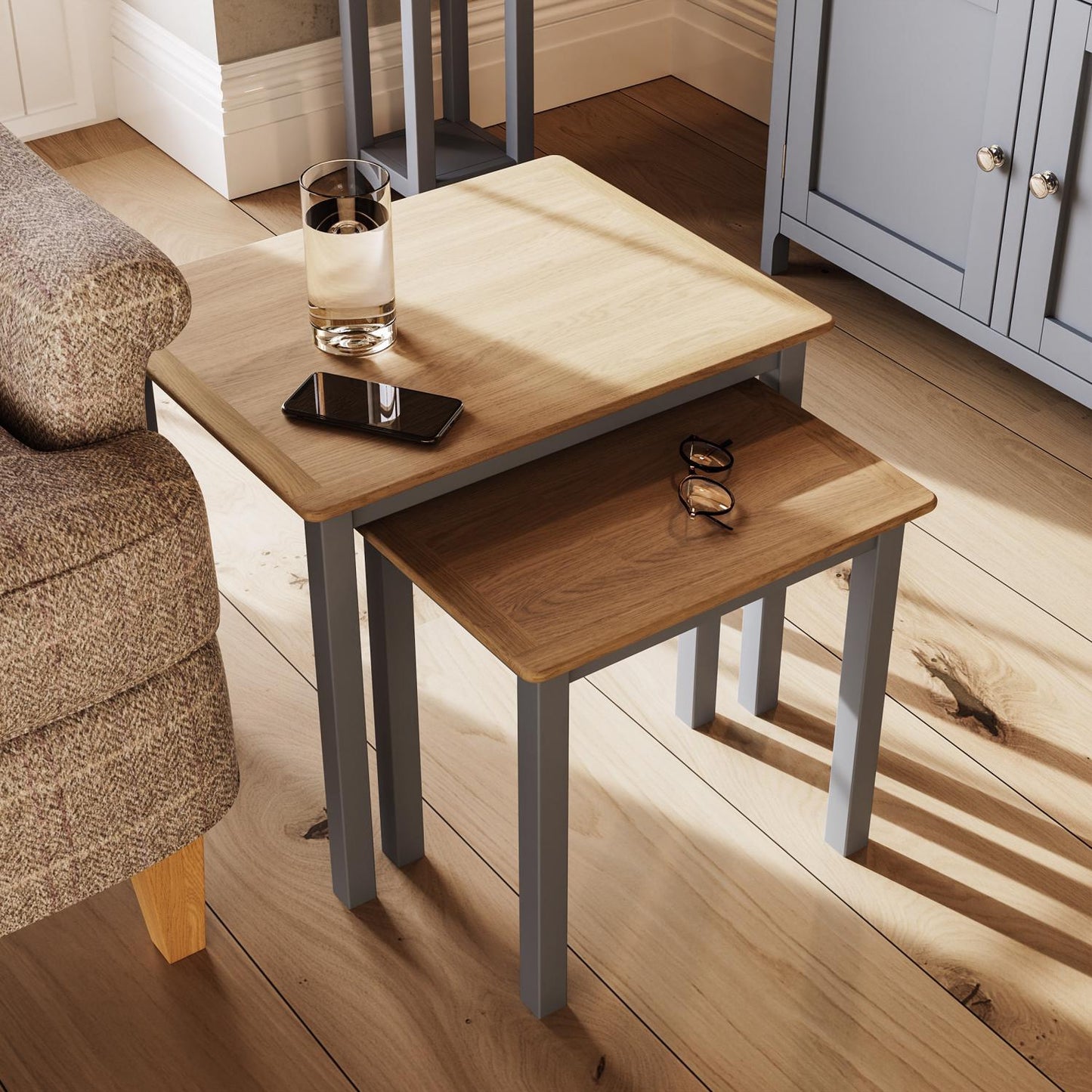 Taberno Oak Nest Of 2 Tables Dove Grey