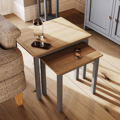 Taberno Oak Nest Of 2 Tables Dove Grey