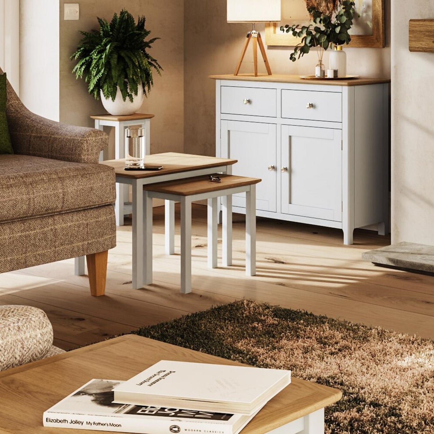 Taberno Oak Nest Of 2 Tables Linen White