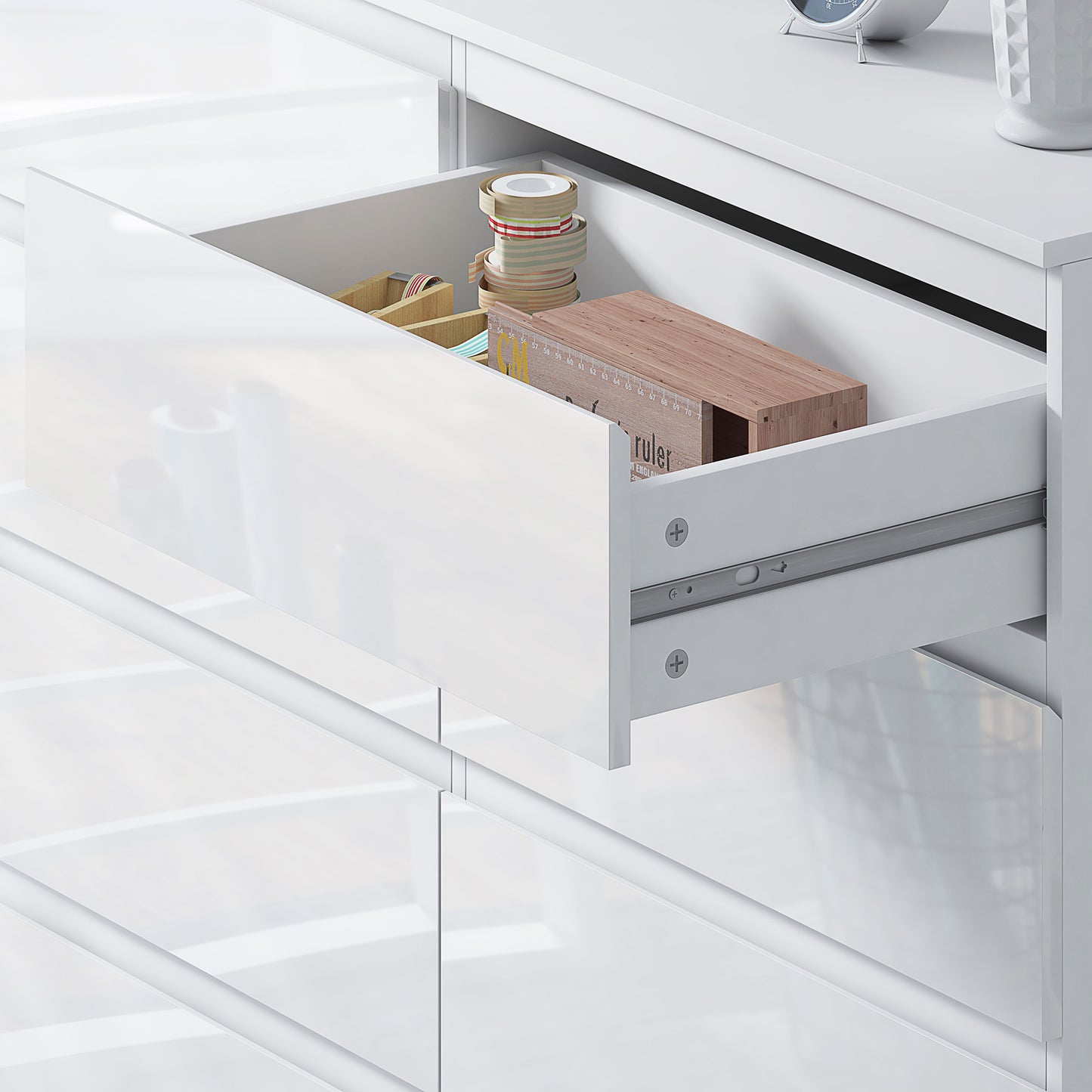 Stora 8 Drawer Wide 4+4 Chest Of Drawers - White Gloss Front