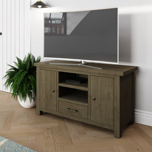 Saltash Large TV Unit 2 Door 1 Drawer - Solid Reclaimed Natural Pine