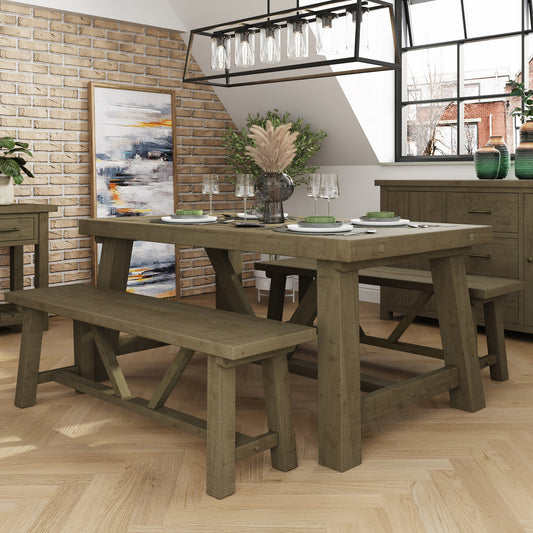 Saltash 1.6m Fixed Top Dining Table - Solid Reclaimed Natural Pine