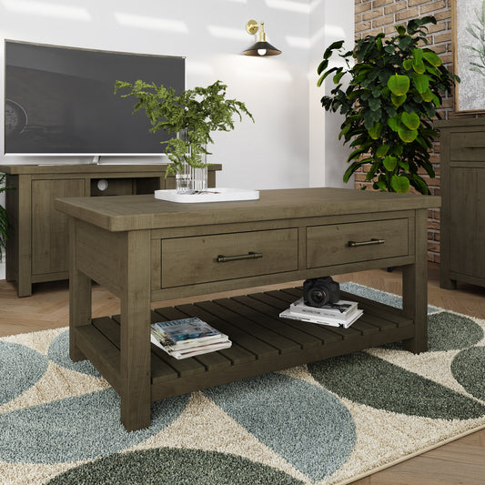 Saltash 2 Drawer Storage Coffee Table - Solid Reclaimed Natural Pine