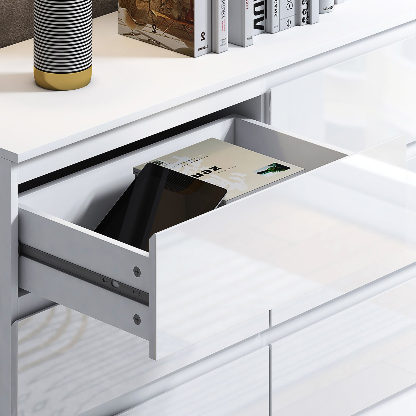 Stora 6 Drawer Wide 3+3 Chest Of Drawers - White Gloss Front