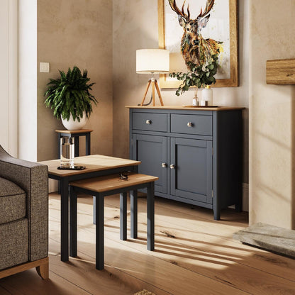 Taberno Oak Nest Of 2 Tables Graphite Blue