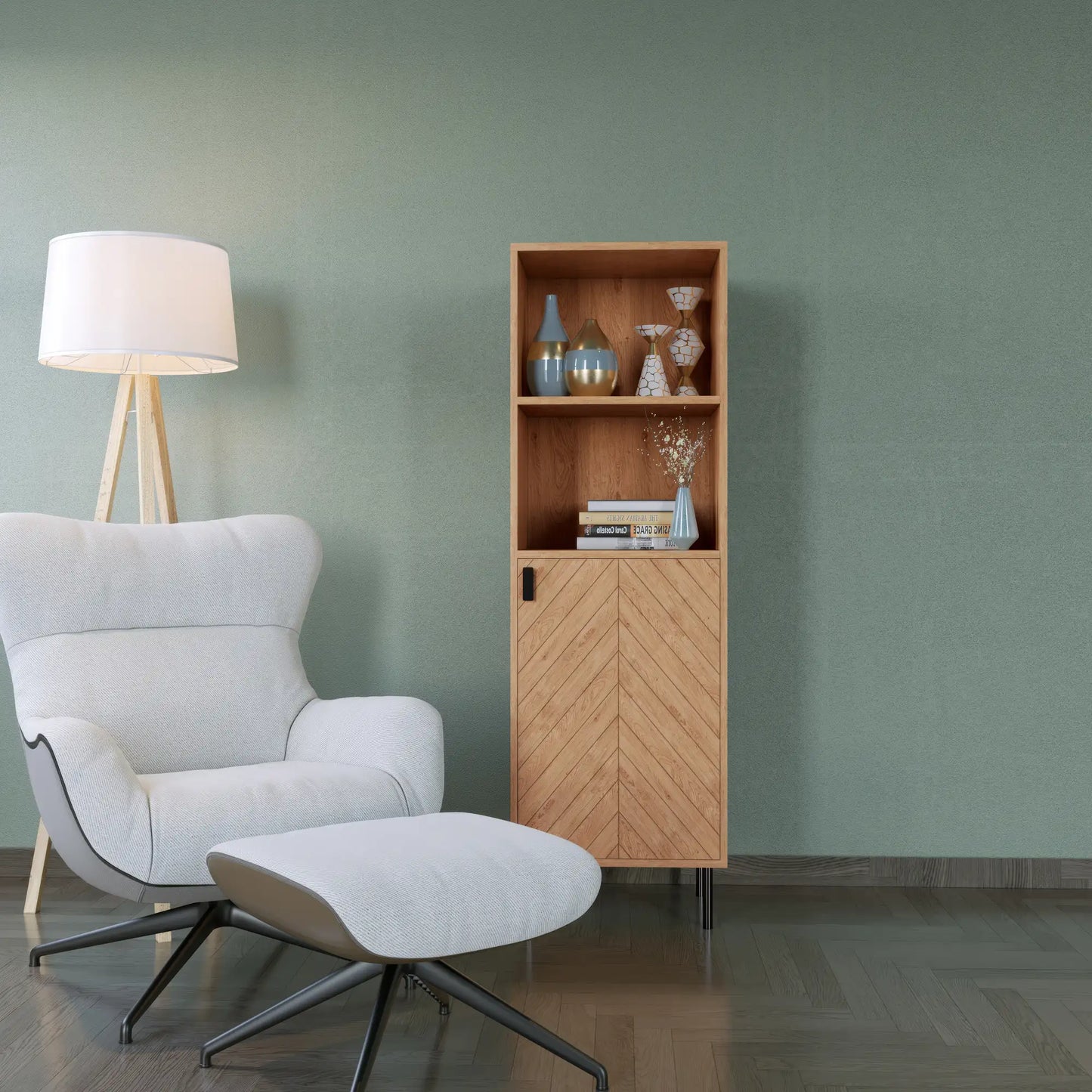 Leon 1 Door 2 Shelf Cabinet   Medium Oak Effect 2023  08 Dx