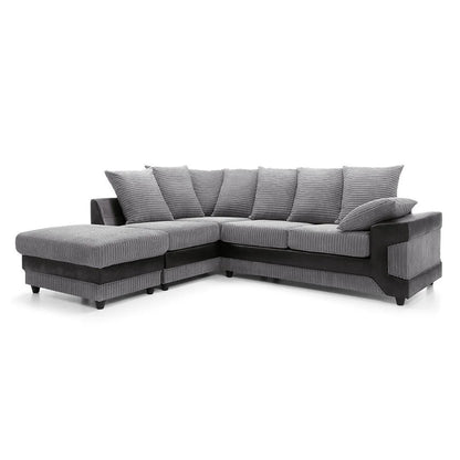 Dino Jumbo Cord Corner Sofa – Black & Grey