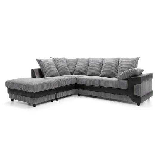 Dino Jumbo Cord Corner Sofa – Black & Grey
