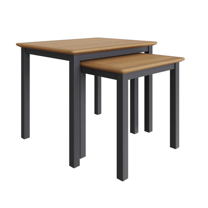 Taberno Oak Nest Of 2 Tables Graphite Blue