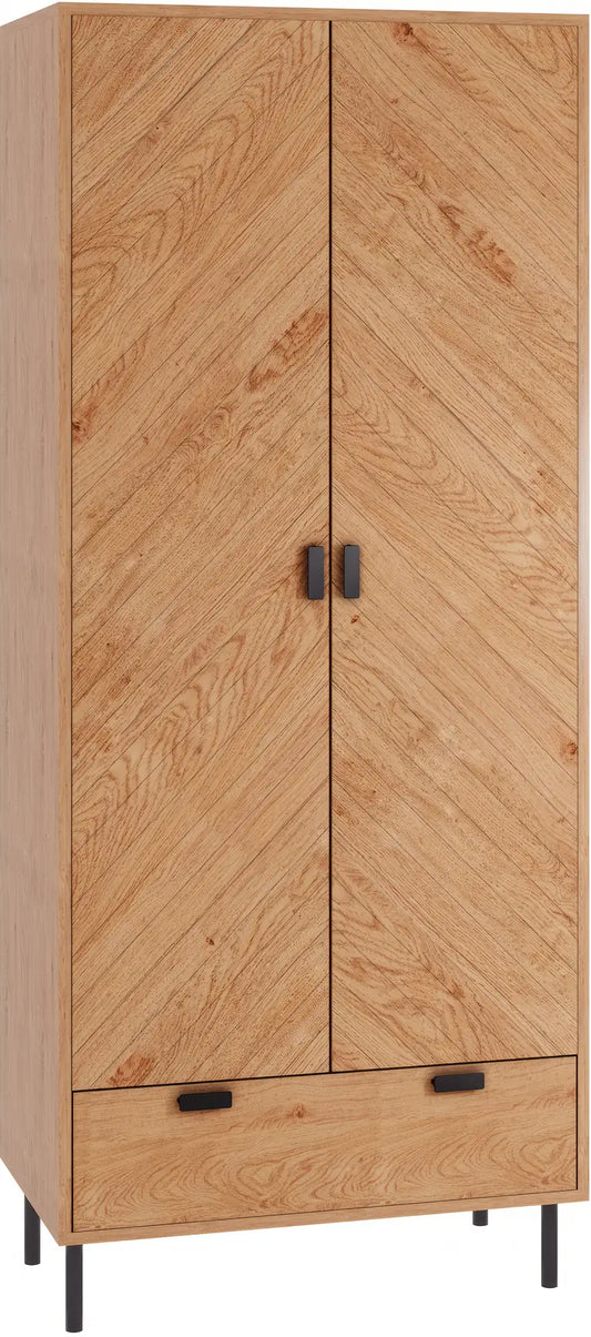 Leon 2 Door 1 Drawer Wardrobe   Medium Oak Effect 2023  01 Dx