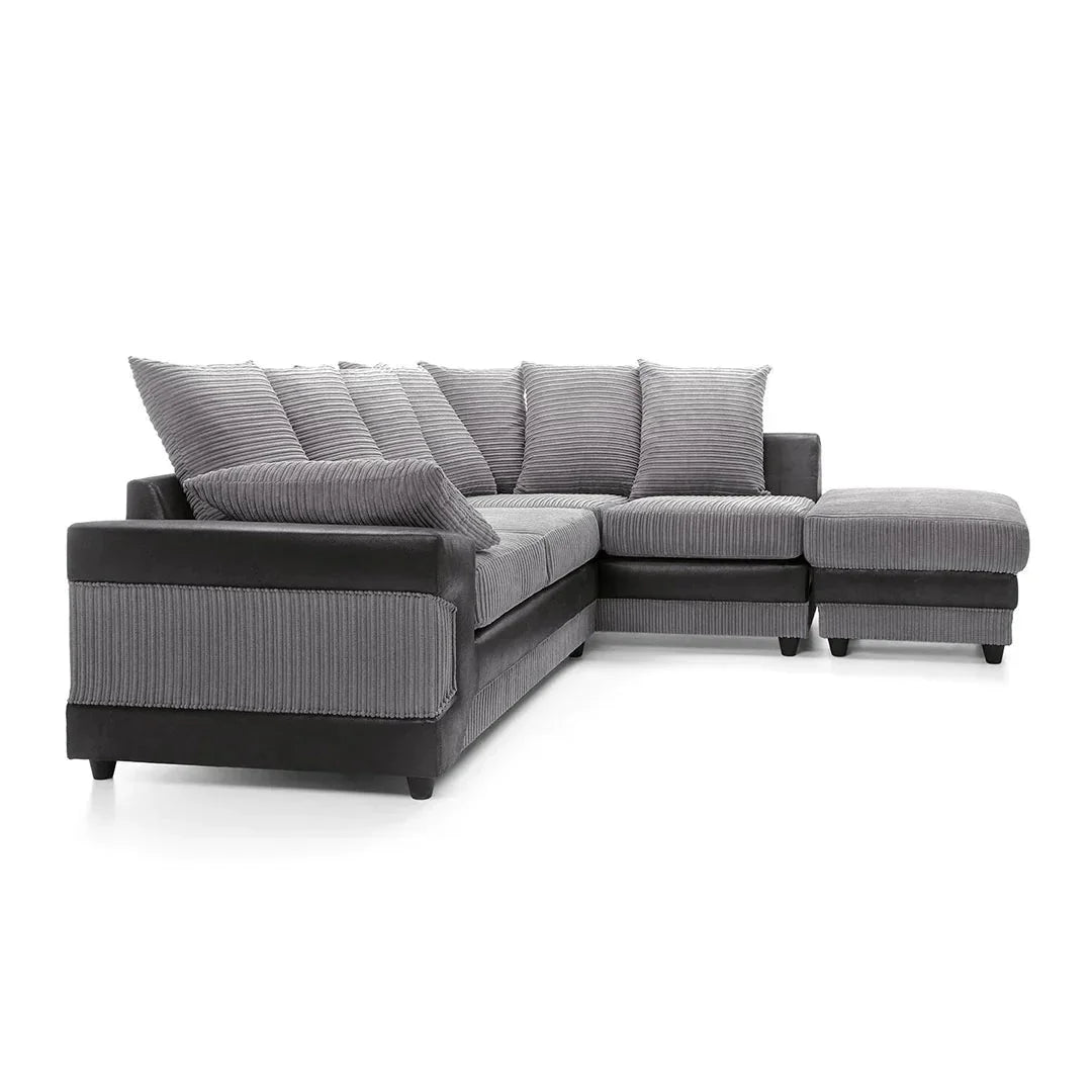 Dino Jumbo Cord Corner Sofa – Black & Grey