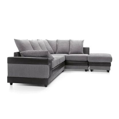 Dino Jumbo Cord Corner Sofa – Black & Grey