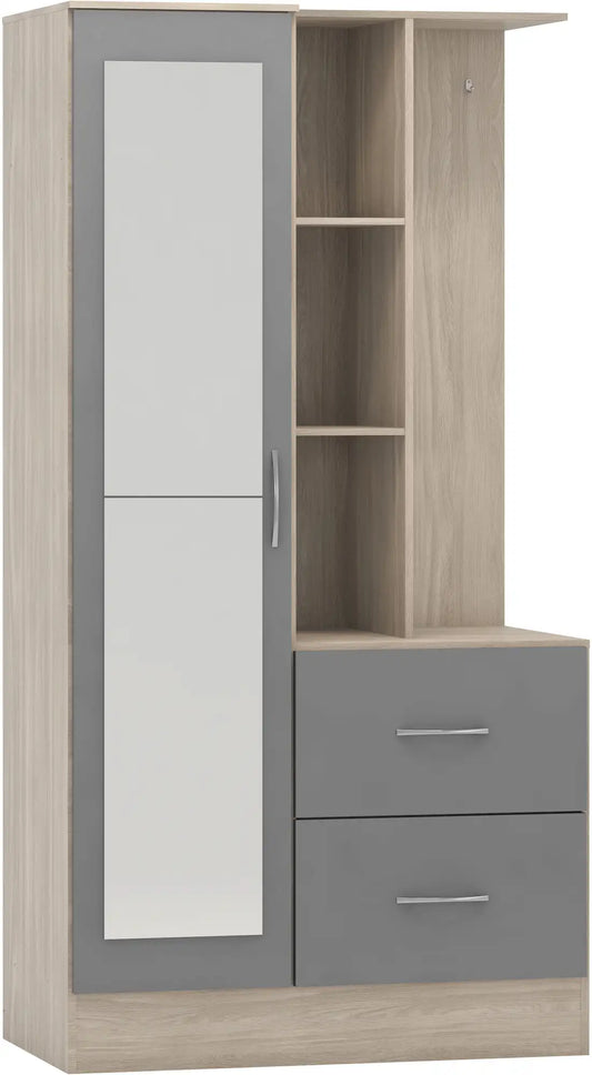 Nevada Mirrored Open Shelf Wardrobe   Grey Glosslight Oak Effect Veneer 2021  (8)