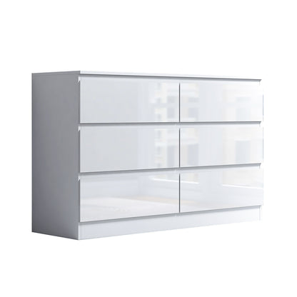 Stora 6 Drawer Wide 3+3 Chest Of Drawers - White Gloss Front