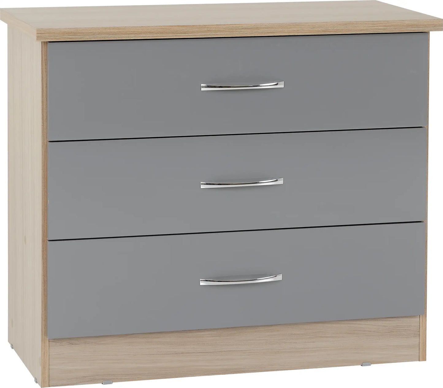 Nevada 3 Drawer Chest Grey Glosslight Oak Effect Veneer 2019 01