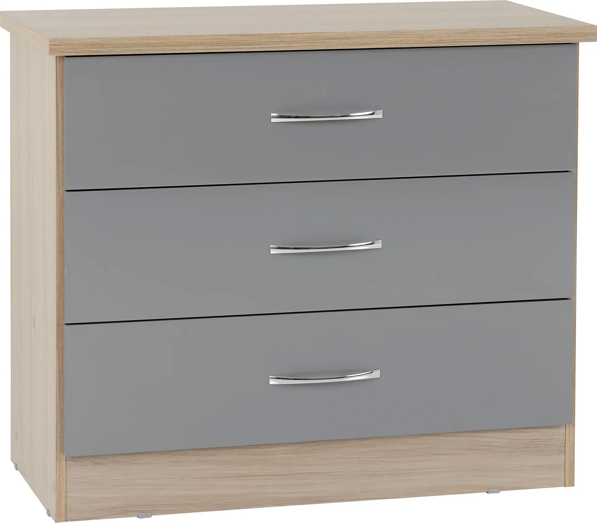 Nevada 3 Drawer Chest Grey Glosslight Oak Effect Veneer 2019 01