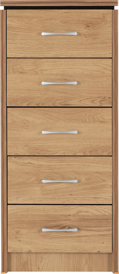 Charles 5 Drawer Narrow Chest Oak Effect Veneer 2021  03