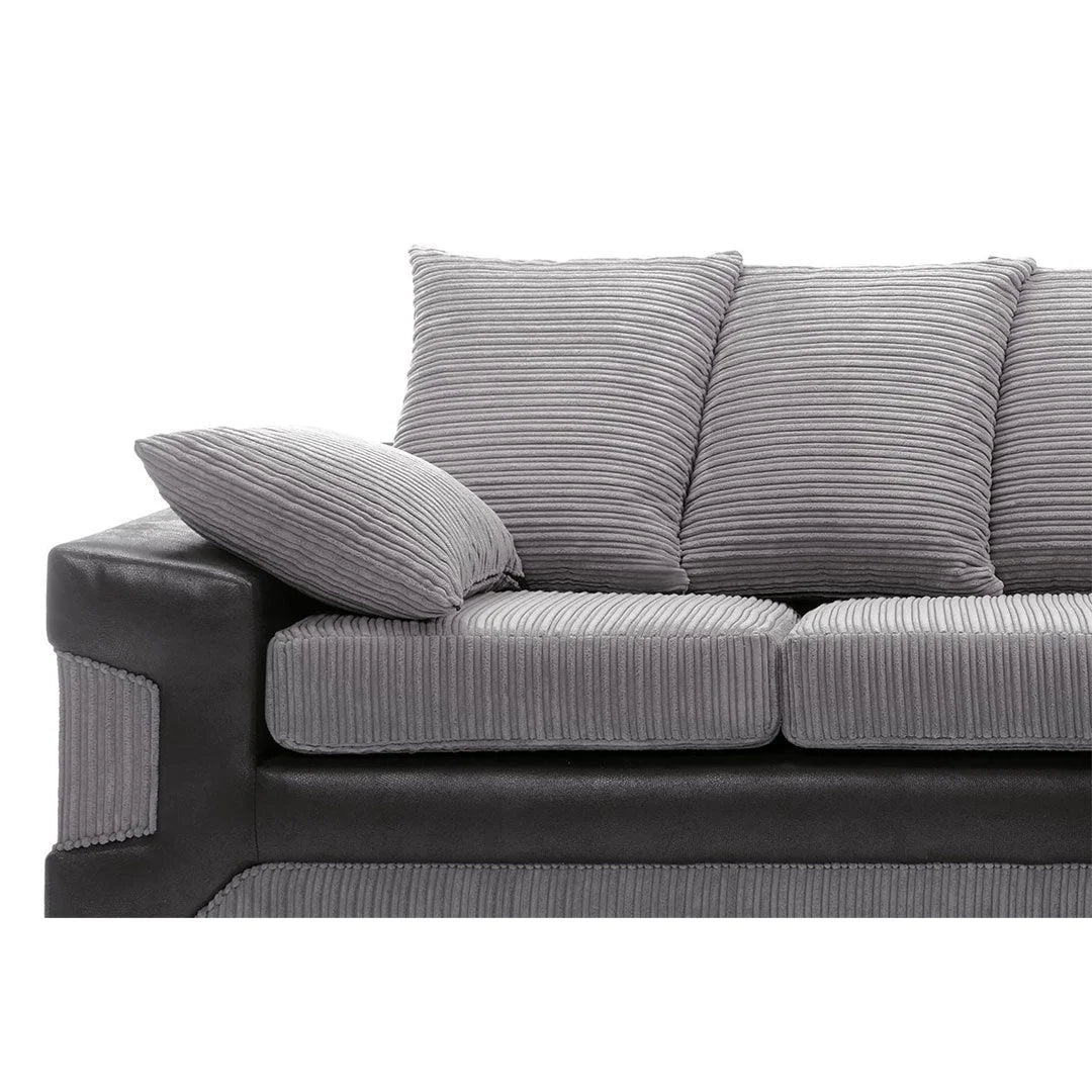 Dino Jumbo Cord Corner Sofa – Black & Grey