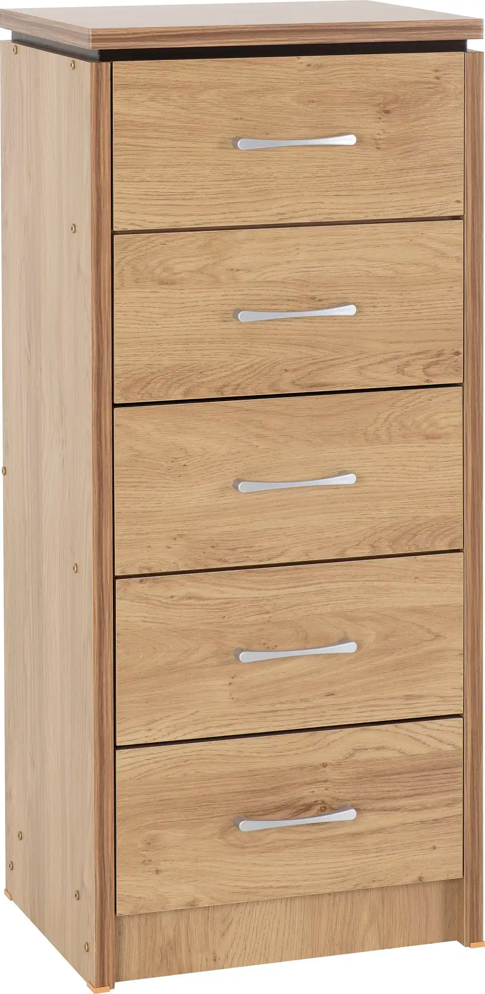 Charles 5 Drawer Narrow Chest Oak Effect Veneer 2021  01