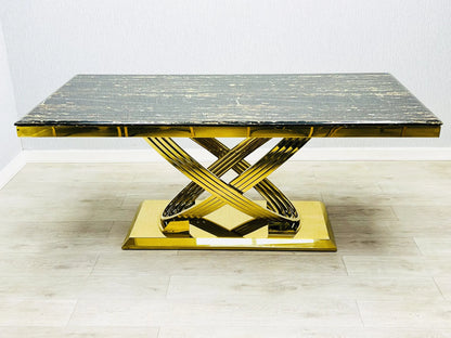 Elina Black and Gold Marble Dining Table 1.8m
