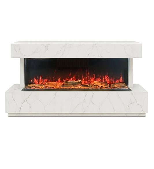 Hestia 1308 Electric Fire & Solace Marble Media Wall Suite - Carrara