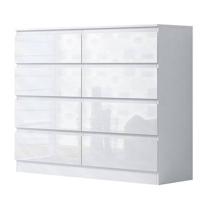 Stora 8 Drawer Wide 4+4 Chest Of Drawers - White Gloss Front
