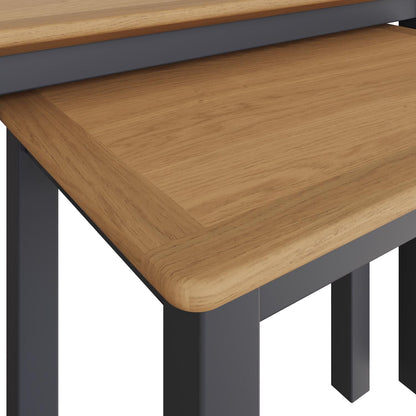 Taberno Oak Nest Of 2 Tables Graphite Blue