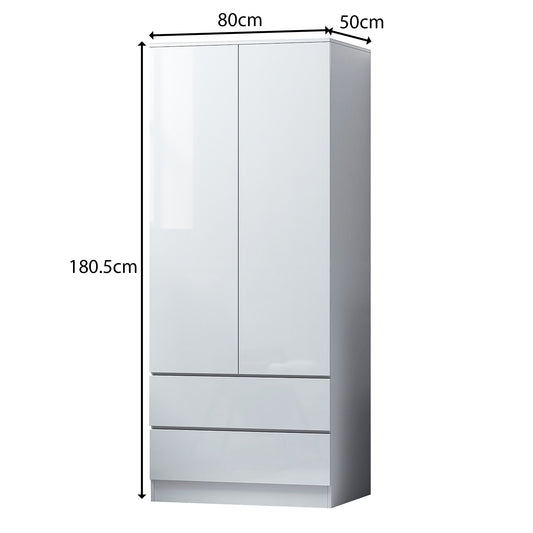 Stora 2 Door 2 Drawer Combination Wardrobe - White Gloss Front