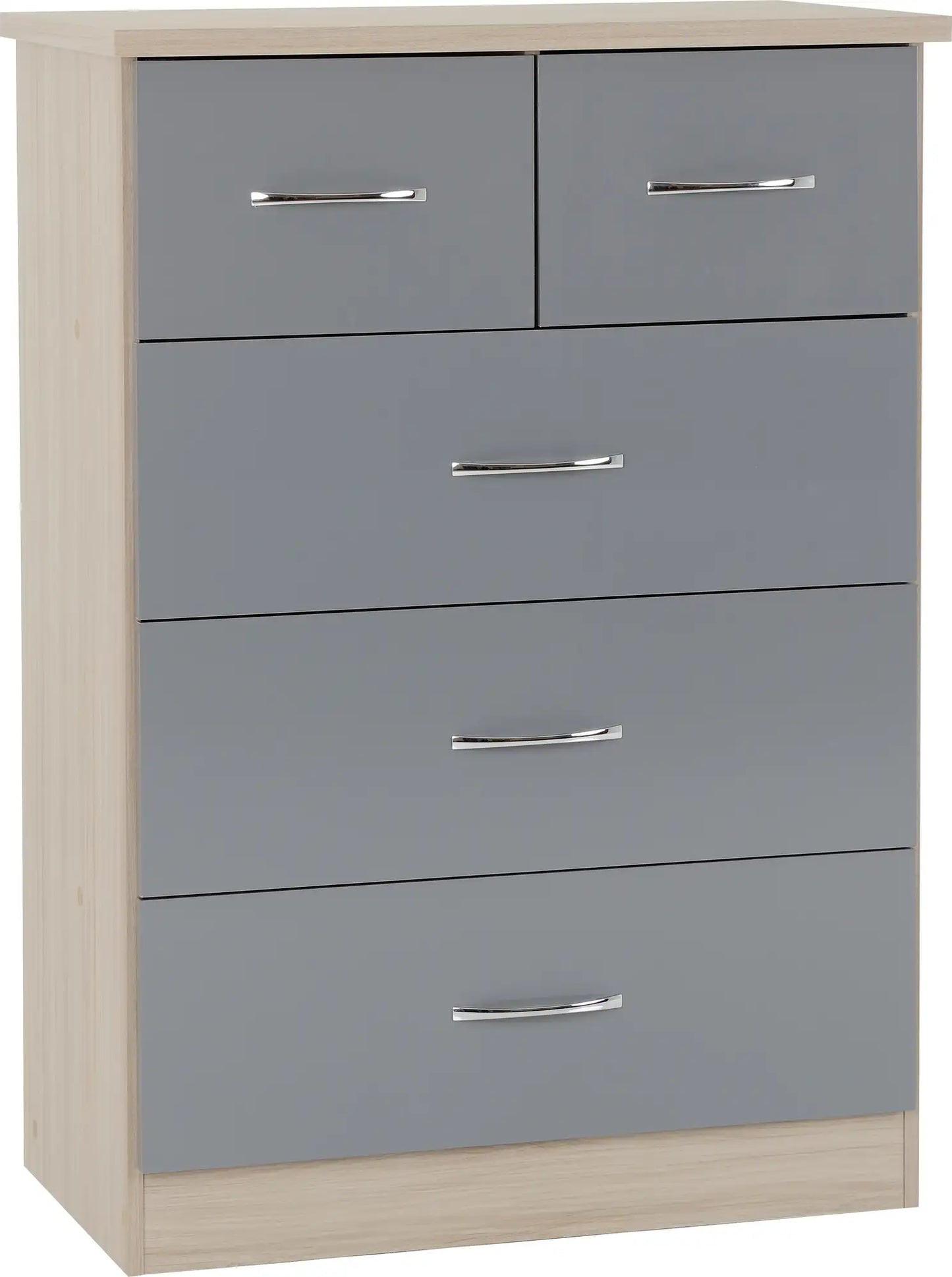 Nevada 3+2 Drawer Chest Grey Glosslight Oak Effect Veneer 2019 01