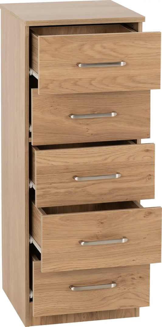 Dakota 5 Drawer Narrow Chest   Oak Effect 2025  02