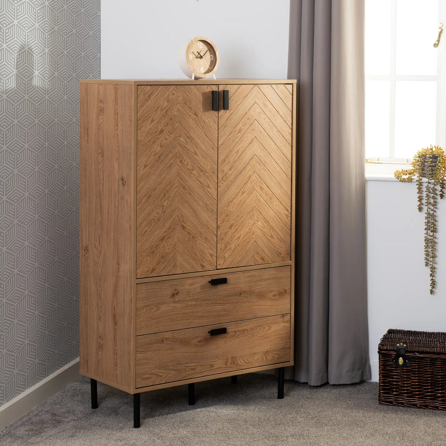 Leon 2 Door 2 Drawer Cabinet   Medium Oak Effect 2023  08