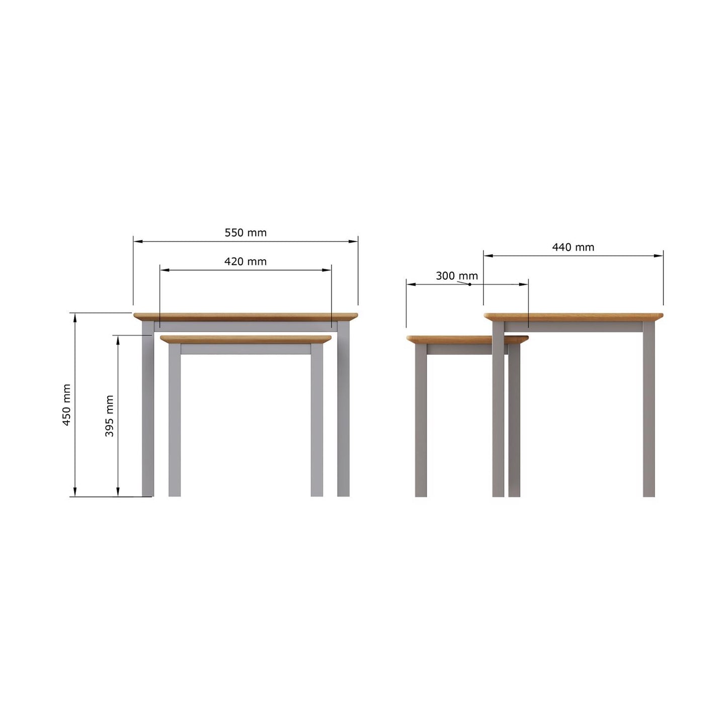 Taberno Oak Nest Of 2 Tables Dove Grey