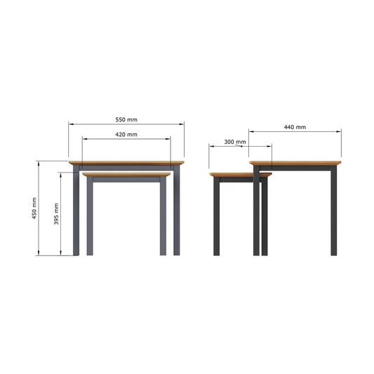 Taberno Oak Nest Of 2 Tables Graphite Blue