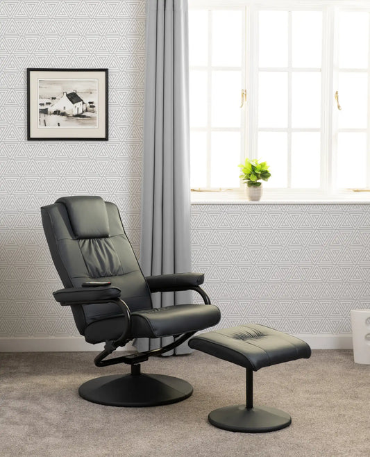 Ascot Recliner Chair And Footstool   Midnight Blue Pu 2023  09