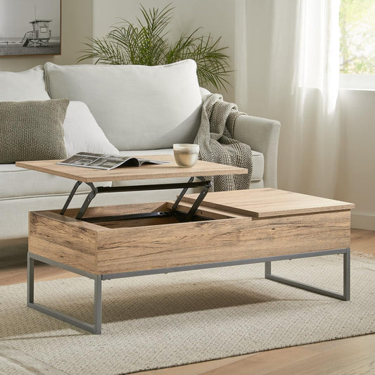 Lift Up Storage Coffee Table Light Oak / Silver