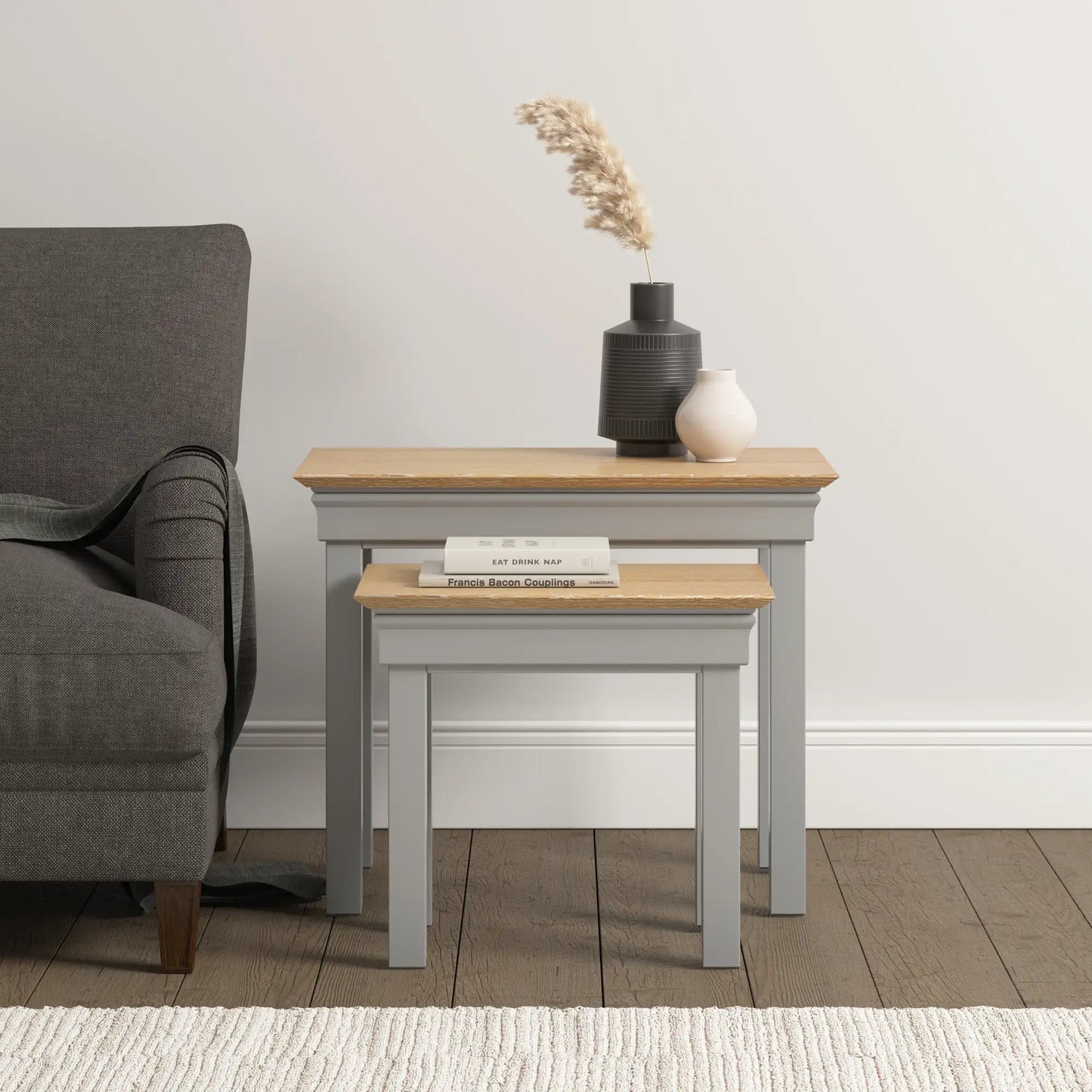 Bordeaux Nest Of 2 Tables   Pebble Grey Oak  06