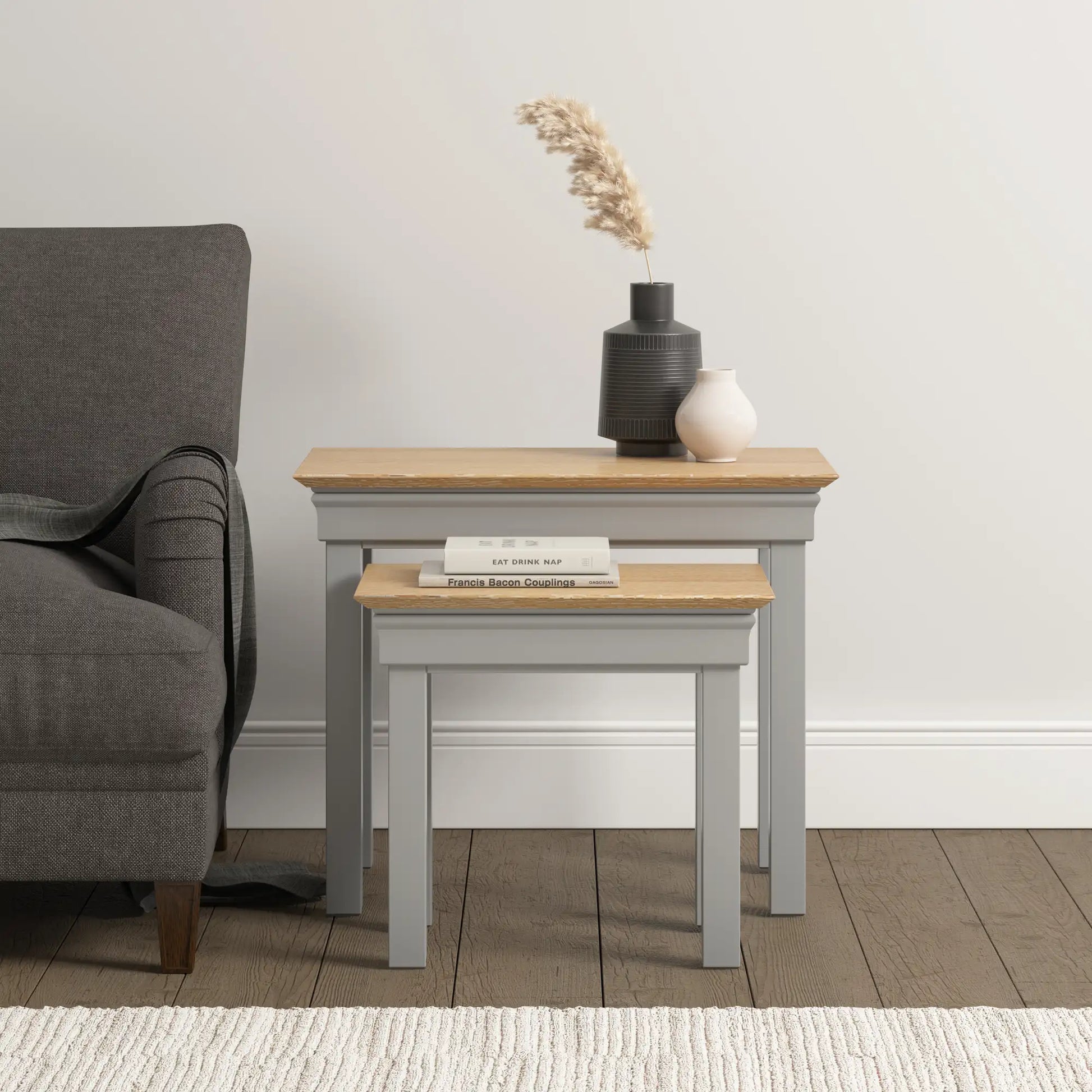 Bordeaux Nest Of 2 Tables   Pebble Grey Oak  06