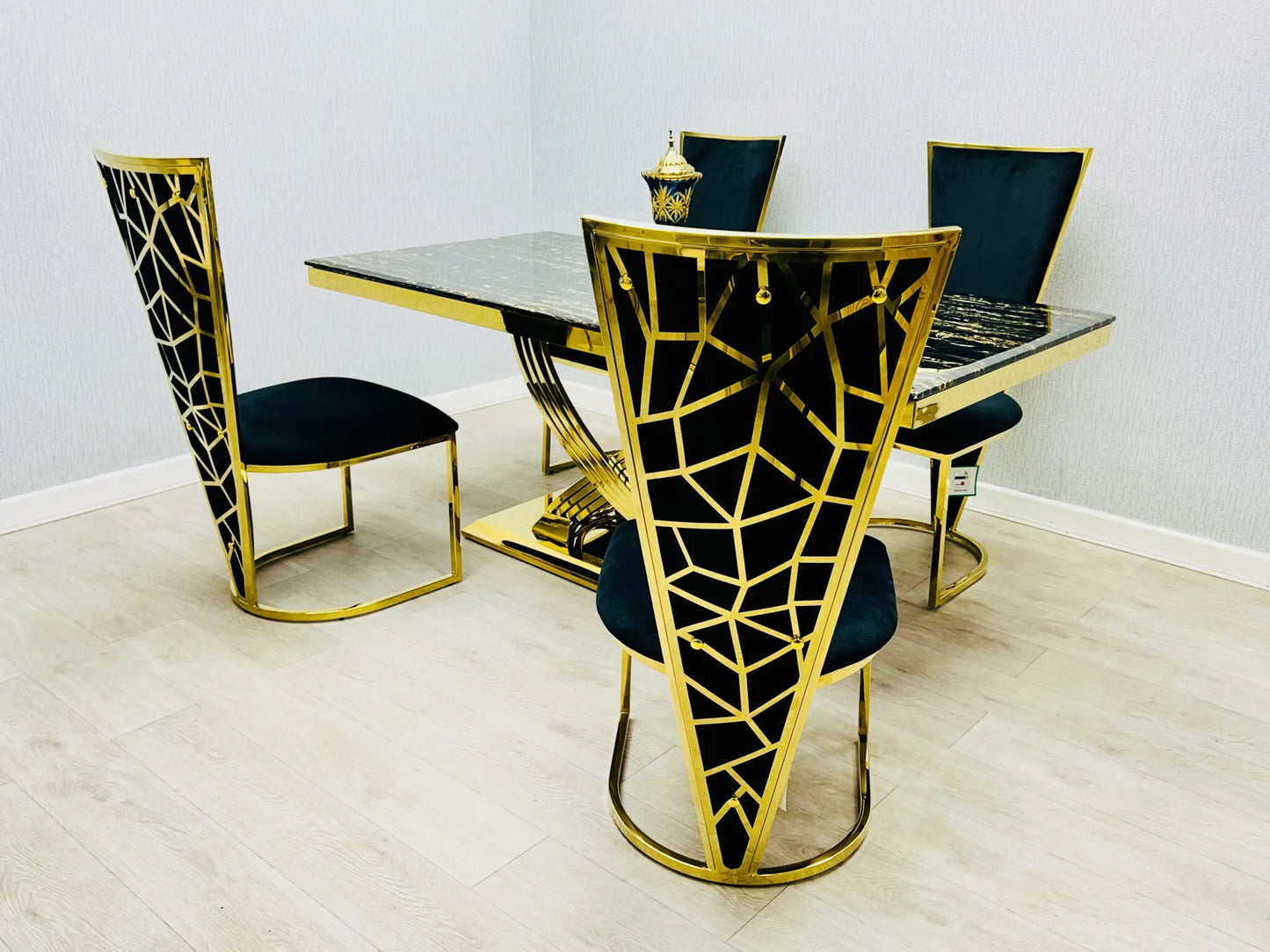 Elina Black and Gold Marble Dining Table 1.8m