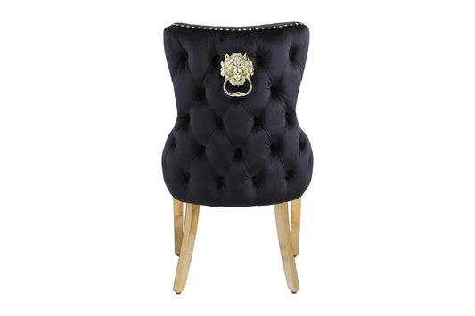 Victoria Black & Gold Lion Knocker Dining Chair (Set of 2)