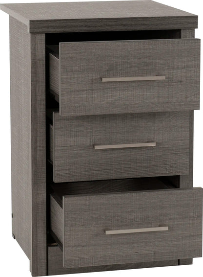 Lisbon 3 Drawer Bedside Black Wood Grain 2020  02