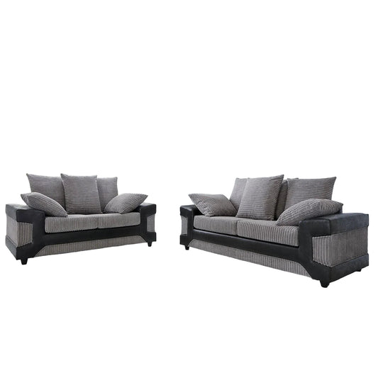 Dino Fabric Sofa Set – Black & Grey (3+2 Seater)