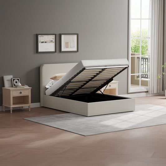 Walton Beige Fabric King Size Ottoman Storage Bedframe
